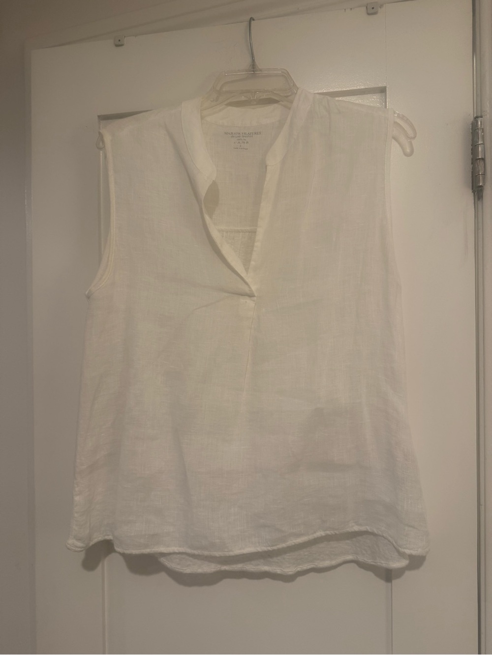 Relaxed White Linen Split-Neck Camisole